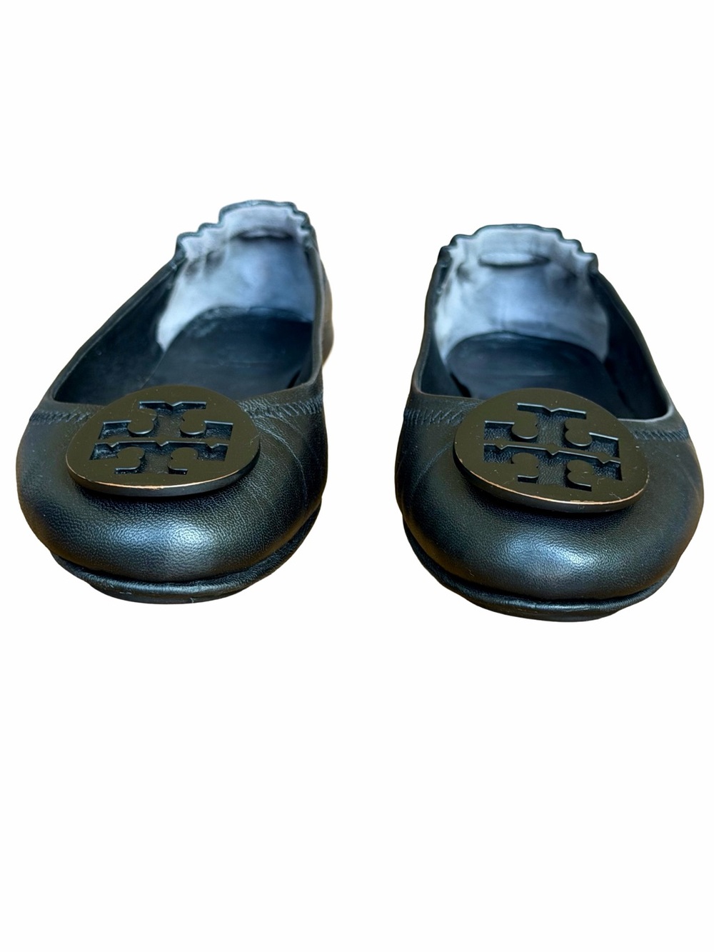 Tory Burch Minnie Travel Ballet Flats Black Leather Logo Size 7 - Picture 8 of 12